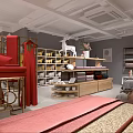 Modern Home Furnishing Store Interior With Wooden Shelves Textile Displays And Decorative Deer Ornaments