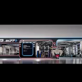 Modern Fitness Gym With Circular Neon Lights Workout Equipment And Mirror Walls