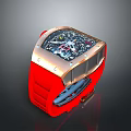 Modern Luxury Wristwatch Square Design Red Strap Metallic Bezel Intricate Dial Details