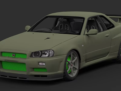 Light Green Sports Car With Green Front Grille Silver Wheels And Rear Spoiler 3d model