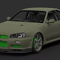 Light Green Sports Car With Green Front Grille Silver Wheels And Rear Spoiler