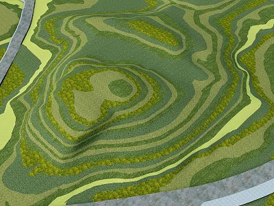 Scenic Green and Yellow Terrace Fields Landscape With Winding Road 3d model