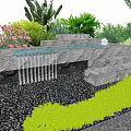 Water Fountain Garden With Stone Steps Green Plants And Flowing Water
