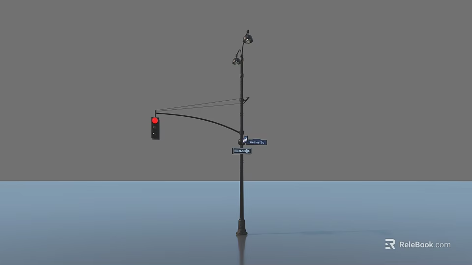 Functional Outdoor Light Pole With Street Lamp Traffic Light And Sign 3d model 