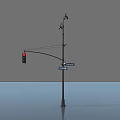 Functional Outdoor Light Pole With Street Lamp Traffic Light And Sign