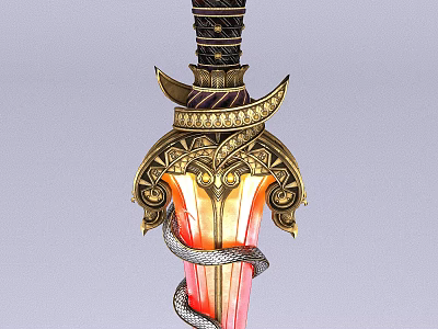 Ornate Ancient Sword With Golden Hilt Coiled Serpent And Red Blade Design 3d model