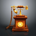 Vintage Telephone with Wooden Base Gold Accents and Rotary Dial Design
