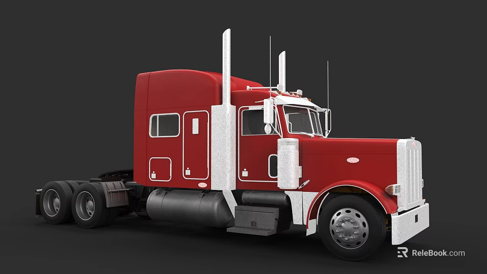 Red Semi Truck With White Cab Accents Large Windows And Chrome Details 3d model 