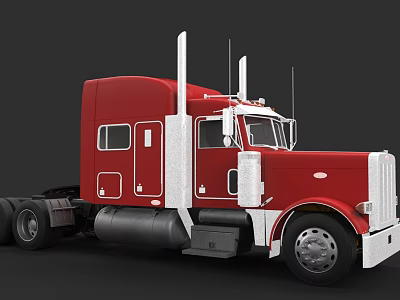 Red Semi Truck With White Cab Accents Large Windows And Chrome Details 3d model