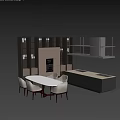Modern Open Kitchen Interior With Glass Door Cabinets And Dining Table