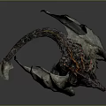 Mythical Horned Dragon Game Movie Character With Long Neck Outstretched Wings And Scaled Body