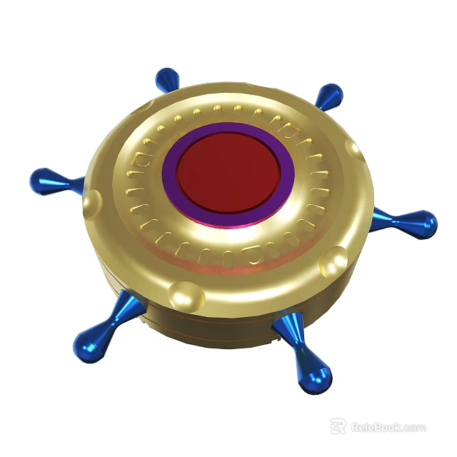 Golden Circular Object With Red Center Purple Ring Intricate Patterns And Blue Protrusions 3d model 