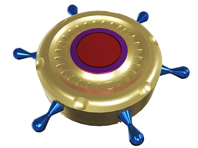 Golden Circular Object With Red Center Purple Ring Intricate Patterns And Blue Protrusions 3d model