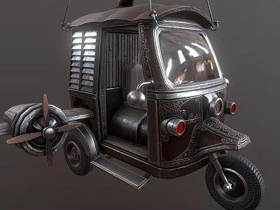 Vintage Tricycle Featuring Propeller Mechanical Design Glass Windshield And Ornate Metal Details 3d model