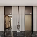 Modern Elevator Area With Open Lift Striped Walls And Marble Floor 3d model