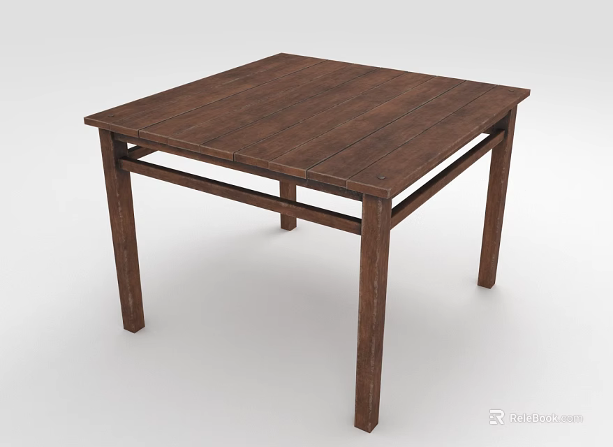 Square Brown Wooden Dining Table With Simple Design And Sturdy Frame 3d model 