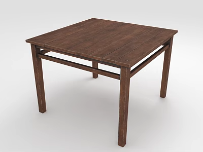 Square Brown Wooden Dining Table With Simple Design And Sturdy Frame 3d model
