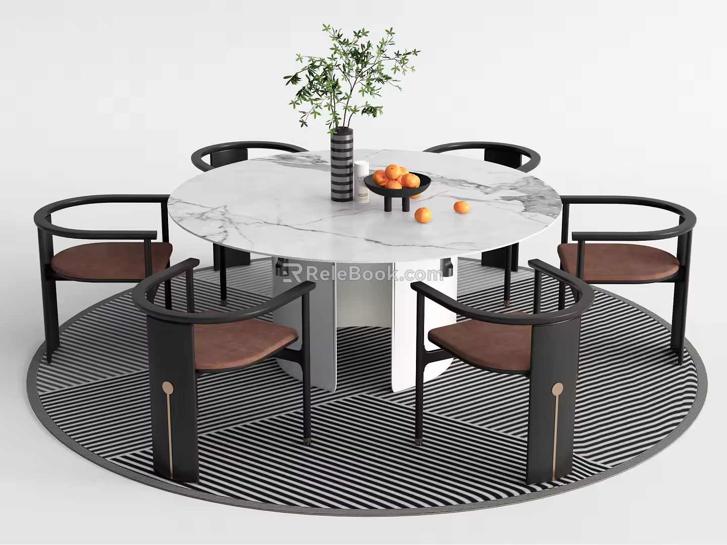 New Chinese Dining Table and Chair Set Round Dining Table and Chair Set 3d model