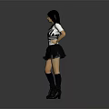 Woman Standing With Hands On Hips In White T Shirt Black Skirt Boots Gray Background