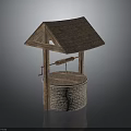 Traditional Well Building With Wooden Shingle Roof Brick Base And Wooden Frame Pulley