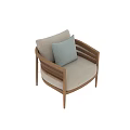 Leisure Chair With Wooden Frame Woven Armrests Light Fabric And Circular Pattern Cushion