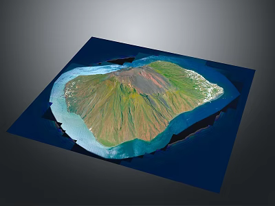 Detailed Island Terrain Featuring Volcanic Mountain Green Vegetation Coastal Areas and Ocean 3d model