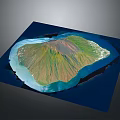 Detailed Island Terrain Featuring Volcanic Mountain Green Vegetation Coastal Areas and Ocean