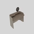 Elegant Modern Vanity With Round Mirror Leather Surface And Wooden Drawer