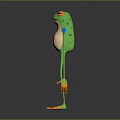 3D Frog Character With Green Body White Belly Orange Eyes And Long Limbs