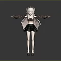 Game Movie Character With Pink Long Hair Brown Plaid Sleeves Black Skirt And Arms Outstretched