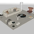 Cream Style Sofa Coffee Table Combination Multi-person Sofa Coffee Table Single Person Casual Sofa Chair Sunflower Pillow Floor Lamp Carpet Side Table Books Jewelry Ornaments 3d model