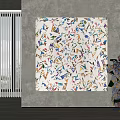 Vibrant Abstract Painting And Colorful Wire Sculpture In Modern Interior Space