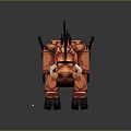 Orange Pixel Art Fantasy Beast 3D Model With Red Body And Black Spikes