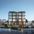 Modern Multi Storey Residential Building With Glass Curtain Walls And Landscaped Courtyard Trees