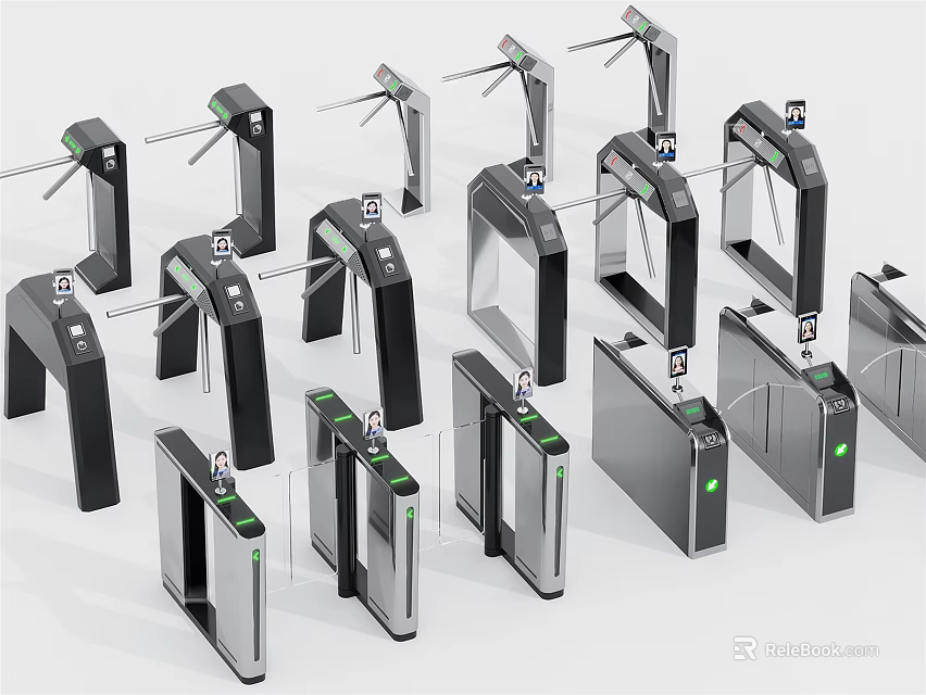 Public Facility Access Control Gates With Various Types Including Tripod Turnstiles And Swing Barriers 3d model 