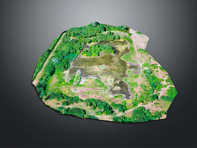 Cartoon Scene Featuring Green Island Landscape With Grass Water And Trees 3d model