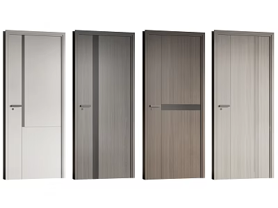 Modern Interior Hinged Doors With Various Wood Grain And Metal Designs 3d model