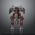 Red And Silver Mechanical Robot With Sturdy Metallic Armor And Detailed Structure