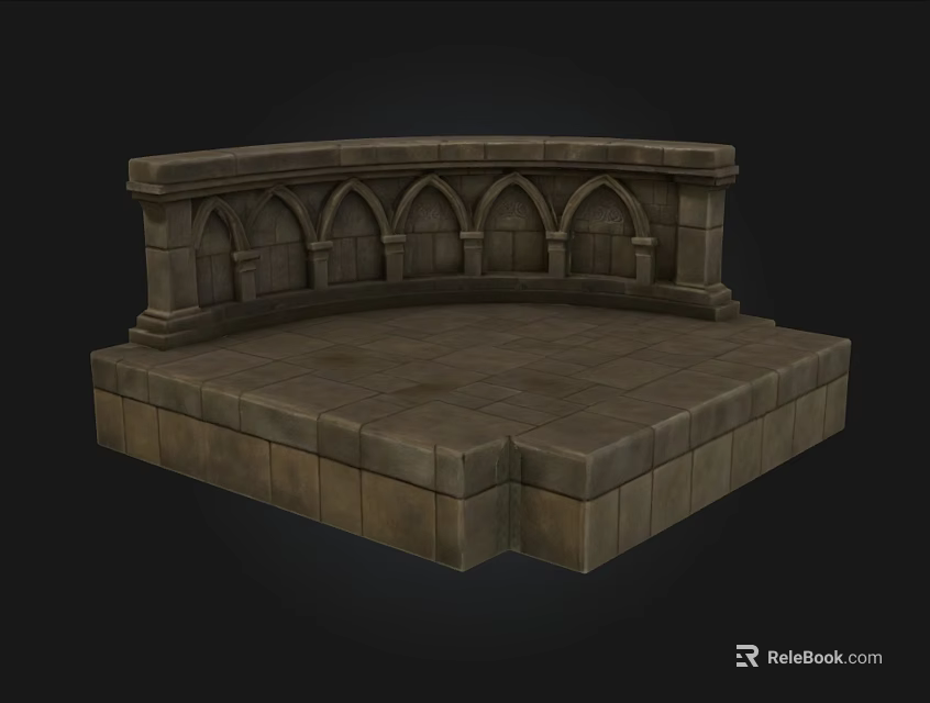 European Architecture Decorative Stone Structure With Arched Openings And Brick Platform 3d model