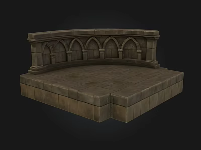 European Architecture Decorative Stone Structure With Arched Openings And Brick Platform 3d model