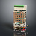 Multi Story Building With Green Roof Brown White Exterior And Ground Floor Shops