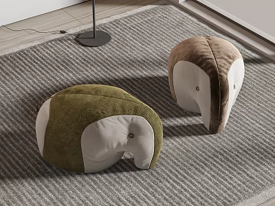 Adorable Elephant Shaped Ottomans Green White and Brown Plush on Gray Rug 3d model