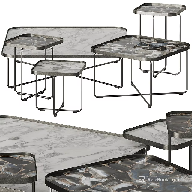 Modern Multi Functional Tables With Marble Tops And Metal Frames In Various Sizes 3d model