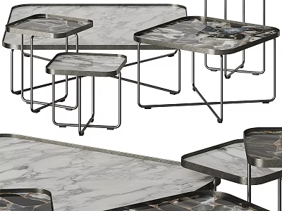 Modern Multi Functional Tables With Marble Tops And Metal Frames In Various Sizes 3d model
