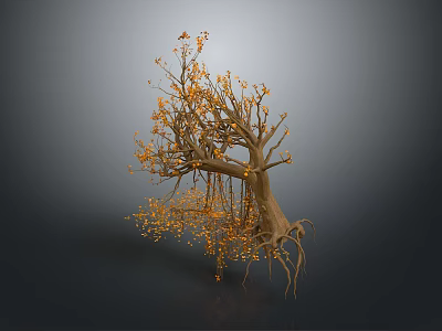 Wooden Stone Decorative Tree With Yellow Blossoms And Intricate Roots For Interior Decor 3d model