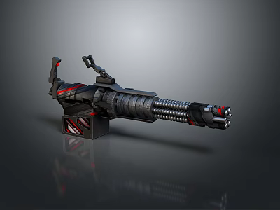 Futuristic Tactical Heavy Weapon With Black Red Accents Spiral Barrel Mechanical Design 3d model