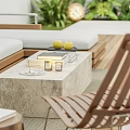 Tropical Courtyard Garden With Swimming Pool White Architecture And Relaxing Seating Area