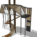 Modern Tower With Wooden Structure Glass Elements Spiral Staircase And Walkway