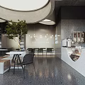 Modern Book Art Space Design With Bookshelves Green Plant Tables And Bar Counter