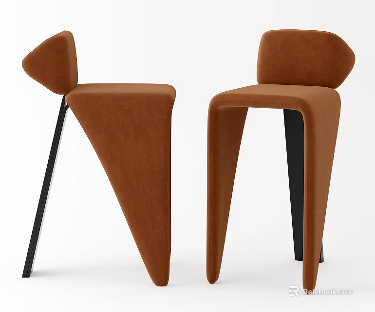 Modern Brown Velvet Bar Stools With Unique Design And Black Legs 3d model 